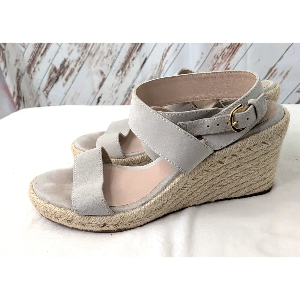 Stuart Weitzman Light Gray Suede Strap Espadrille